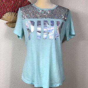 PINK VICTORIAS SECRET SHIRT COLOR AGUA SIZE M